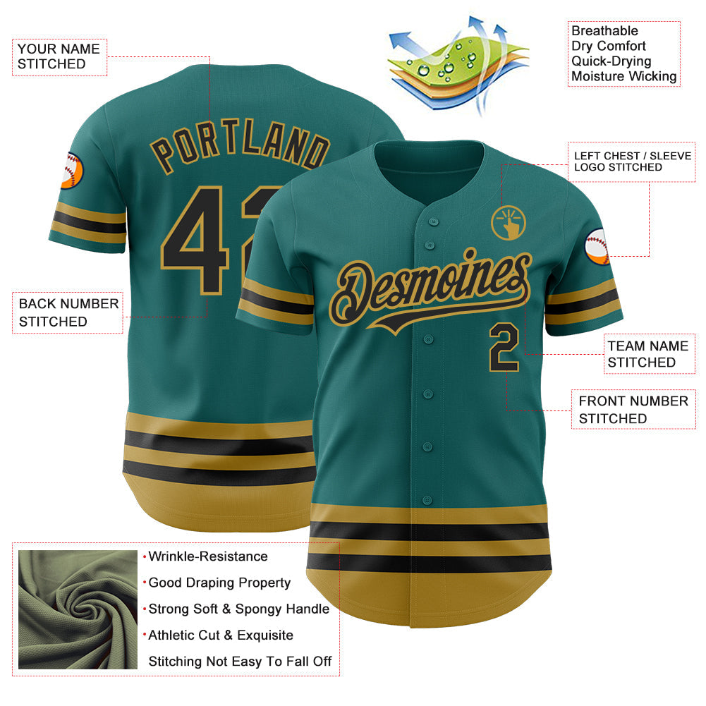 Custom Teal Black-Old Gold Line Authentic Baseball Jersey - Sky-Custom