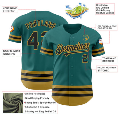Custom Teal Black-Old Gold Line Authentic Baseball Jersey - Sky-Custom