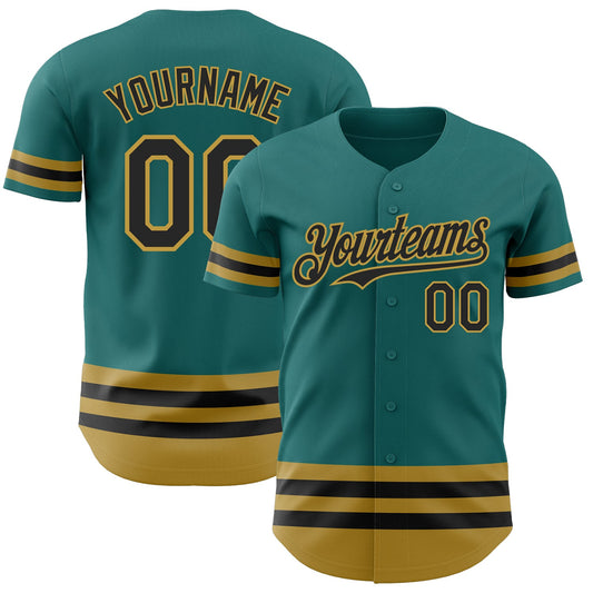 Custom Teal Black-Old Gold Line Authentic Baseball Jersey - Sky-Custom