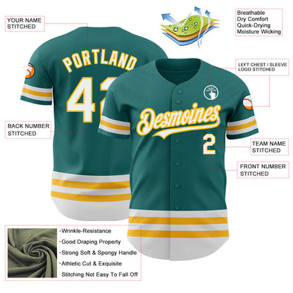 Custom Teal White-Gold Line Authentic Baseball Jersey - Sky-Custom