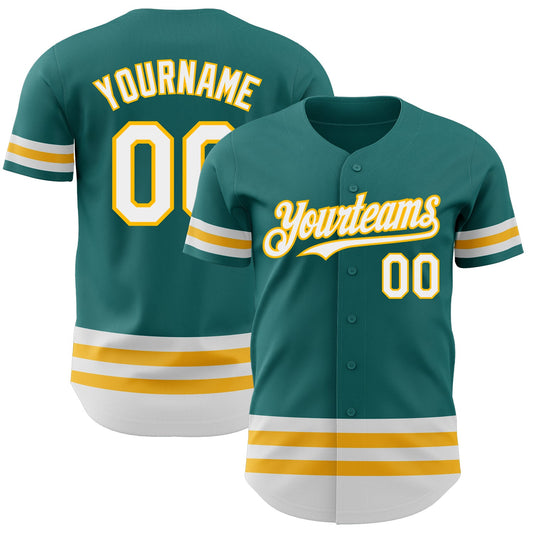 Custom Teal White-Gold Line Authentic Baseball Jersey - Sky-Custom