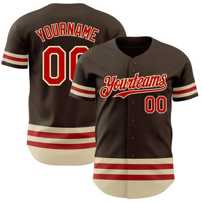 Custom Brown Red-Cream Line Authentic Baseball Jersey - Sky-Custom