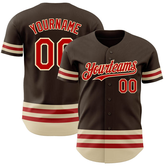 Custom Brown Red-Cream Line Authentic Baseball Jersey - Sky-Custom
