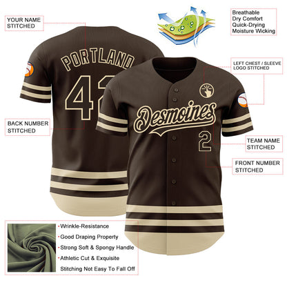 Custom Brown Cream Line Authentic Baseball Jersey - Sky-Custom