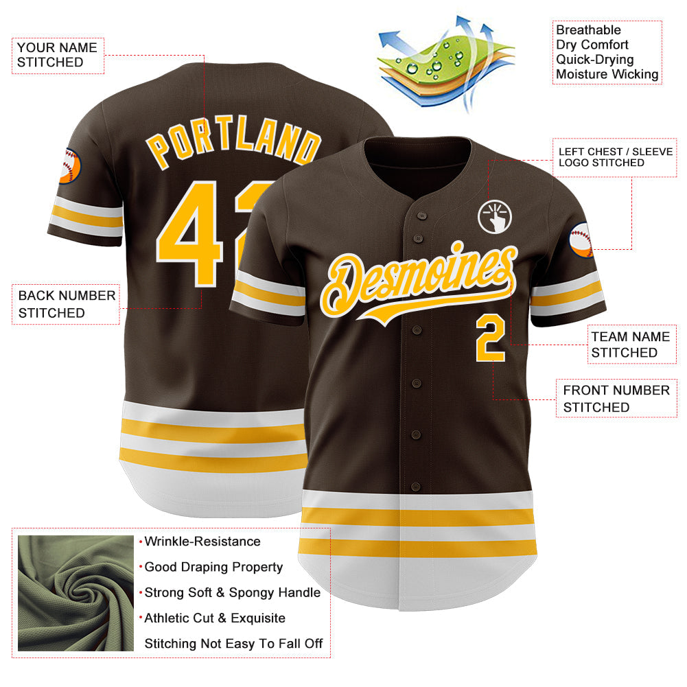 Custom Brown Gold-White Line Authentic Baseball Jersey - Sky-Custom