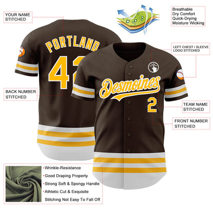 Custom Brown Gold-White Line Authentic Baseball Jersey - Sky-Custom