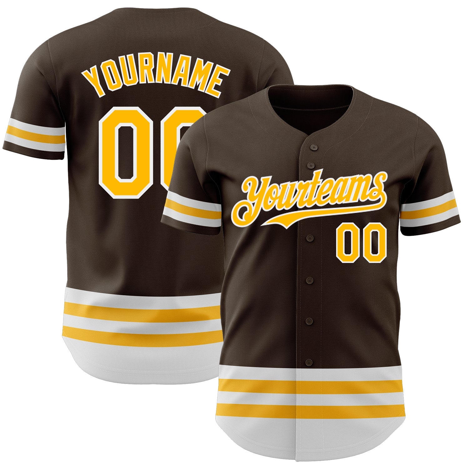 Custom Brown Gold-White Line Authentic Baseball Jersey - Sky-Custom