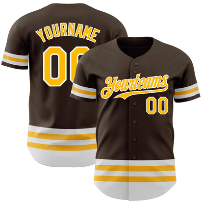 Custom Brown Gold-White Line Authentic Baseball Jersey - Sky-Custom