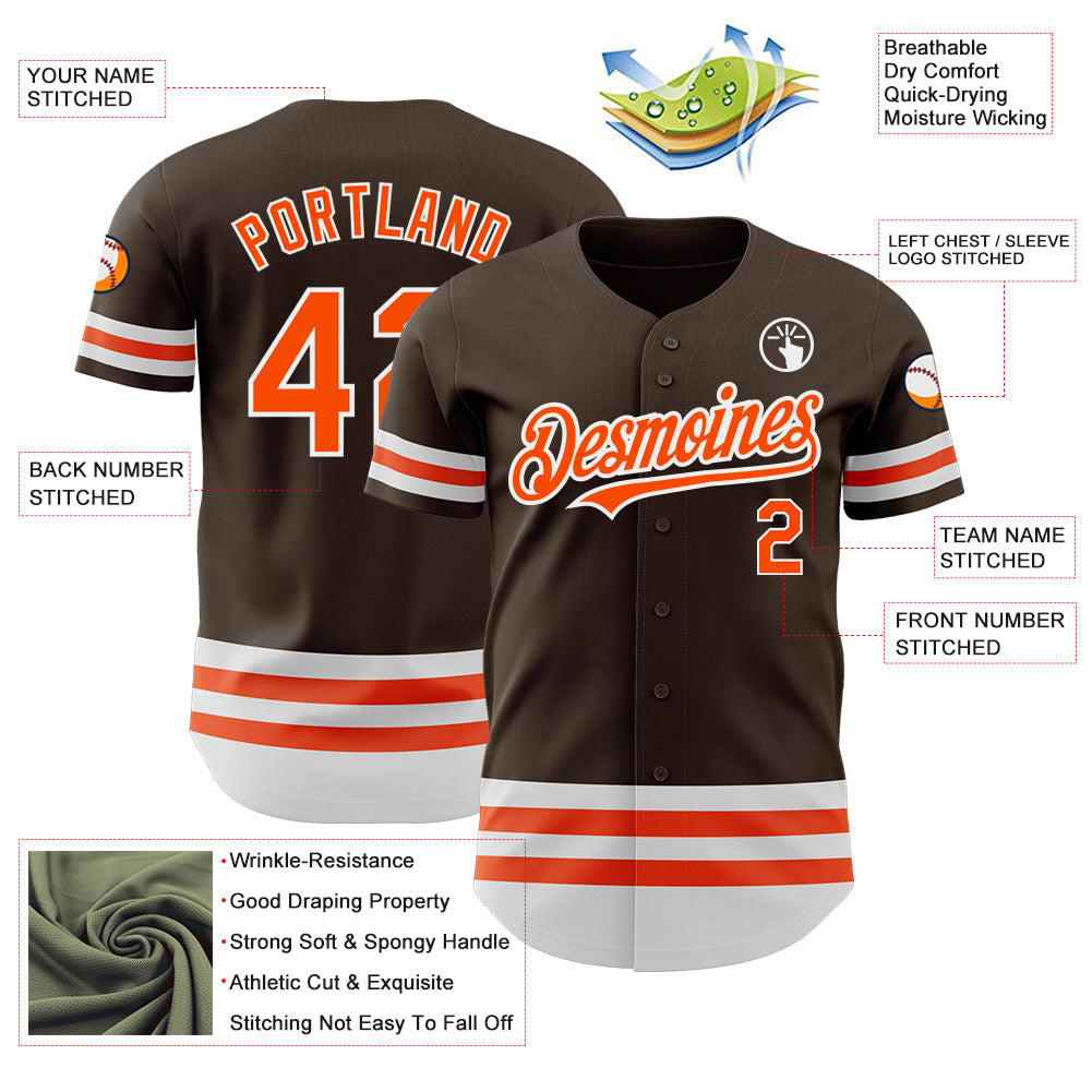 Custom Brown Orange-White Line Authentic Baseball Jersey - Sky-Custom