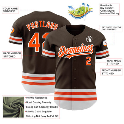 Custom Brown Orange-White Line Authentic Baseball Jersey - Sky-Custom
