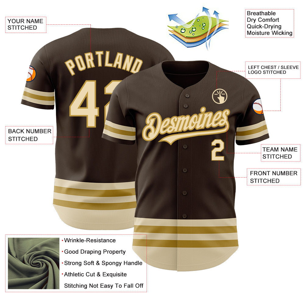Custom Brown Cream-Old Gold Line Authentic Baseball Jersey - Sky-Custom
