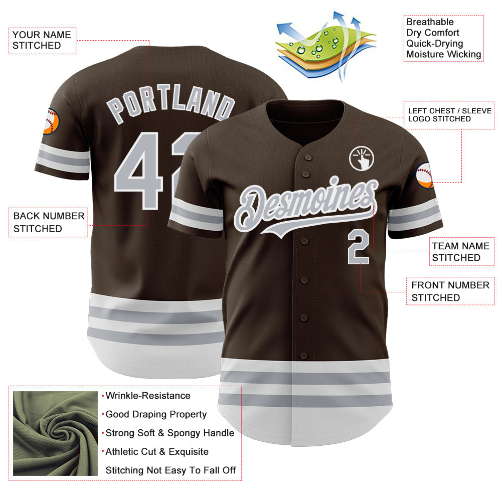 Custom Brown Gray-White Line Authentic Baseball Jersey - Sky-Custom
