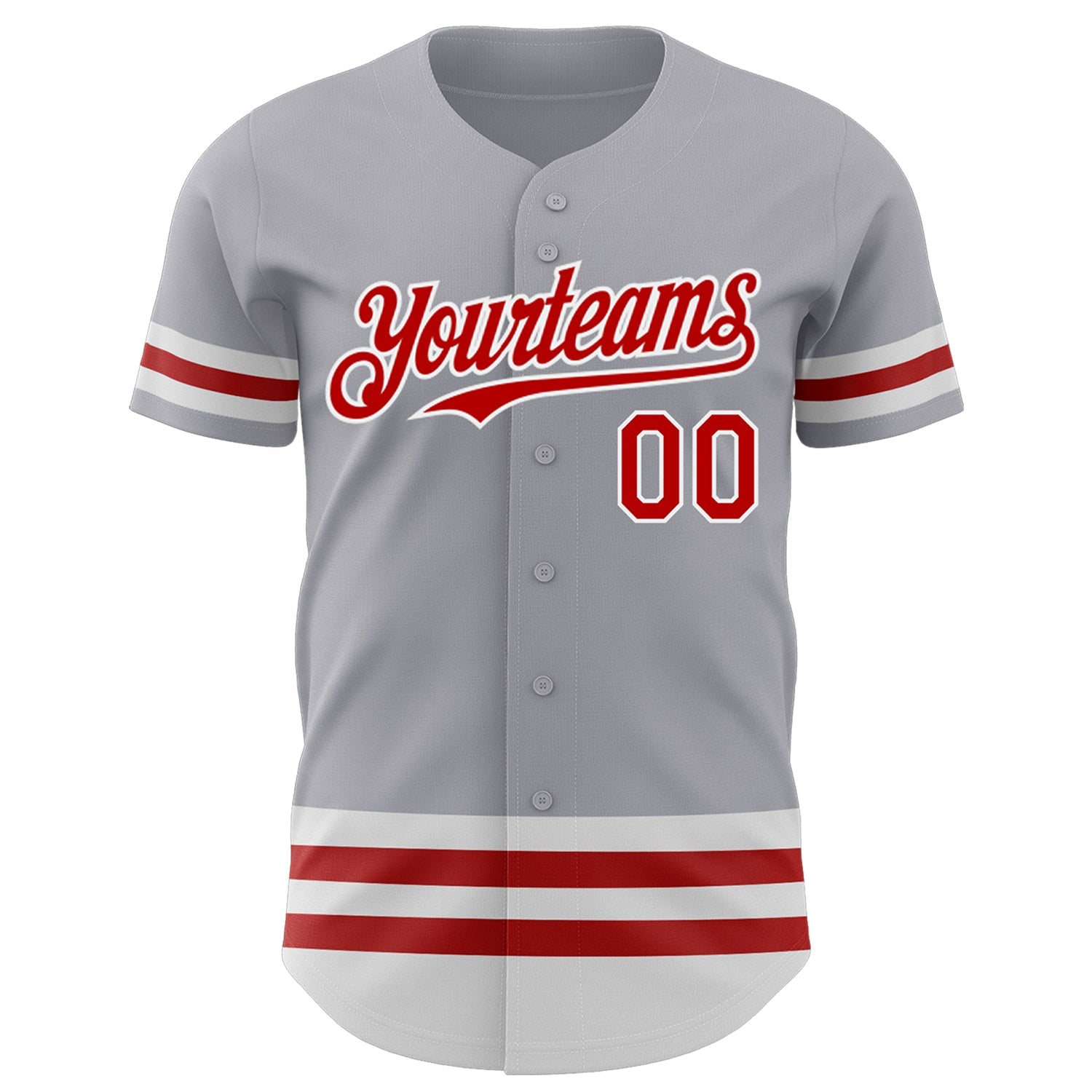 Custom Gray Red-White Line Authentic Baseball Jersey - Sky-Custom
