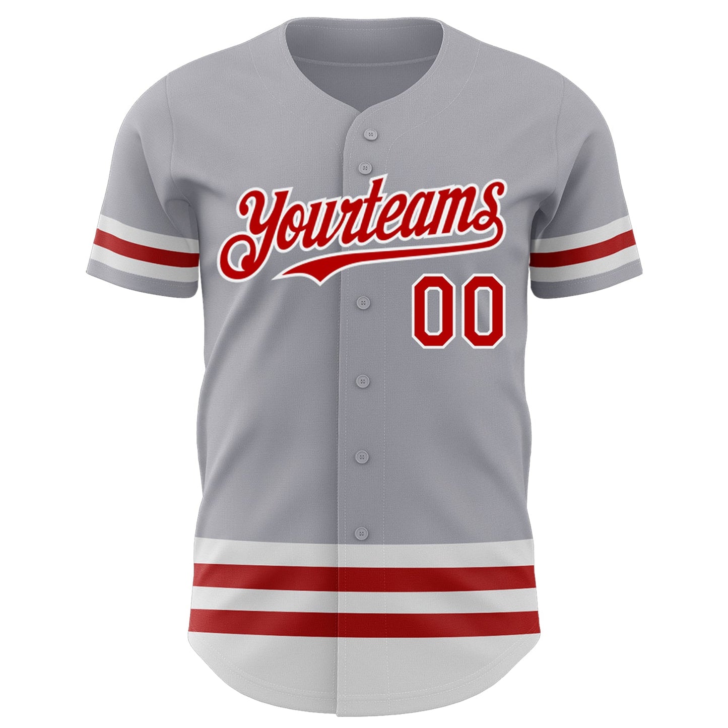 Custom Gray Red-White Line Authentic Baseball Jersey - Sky-Custom