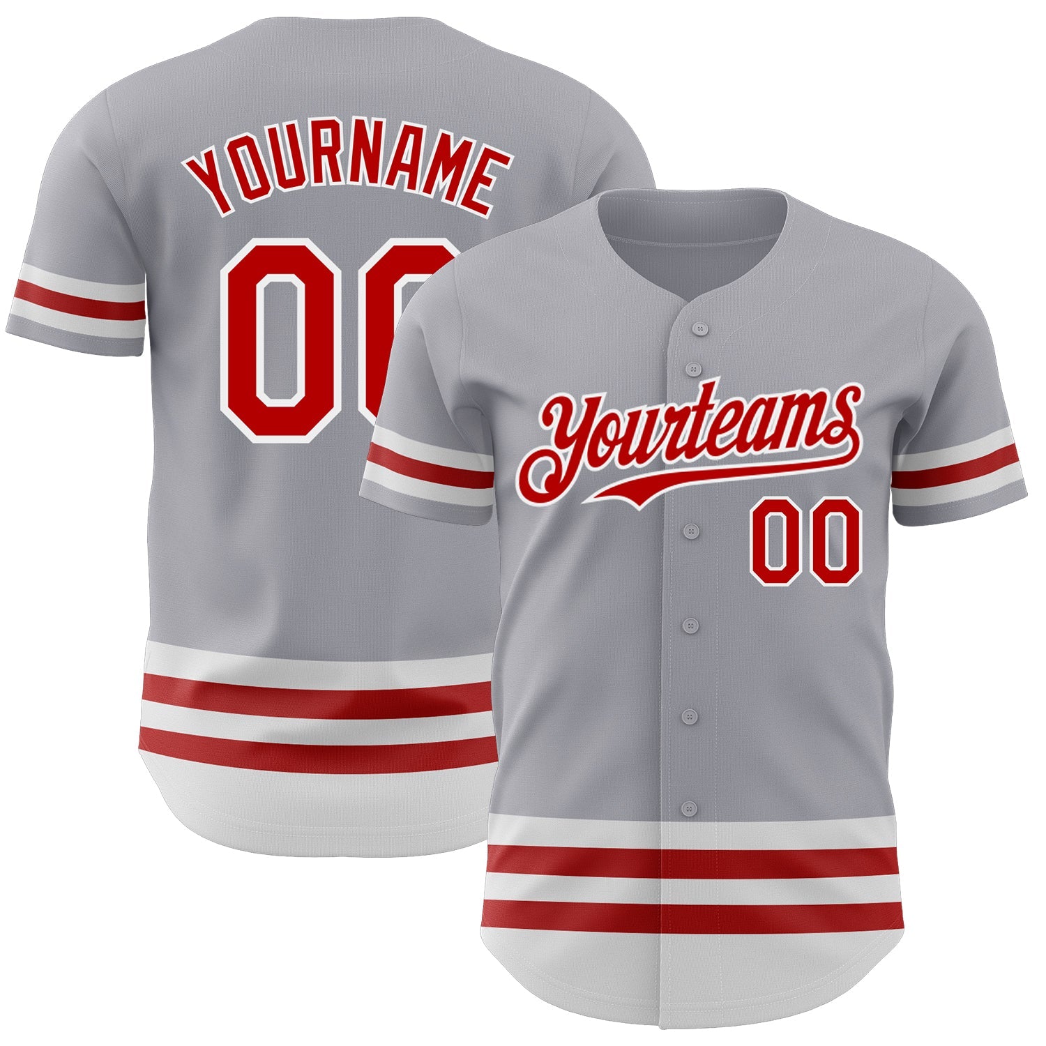 Custom Gray Red-White Line Authentic Baseball Jersey - Sky-Custom