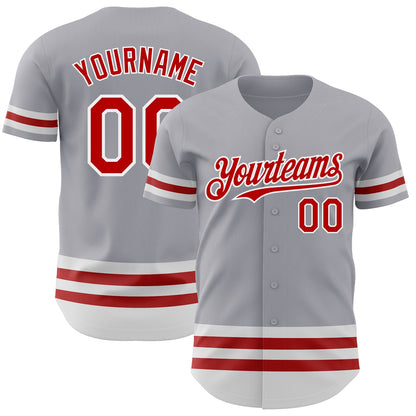 Custom Gray Red-White Line Authentic Baseball Jersey - Sky-Custom