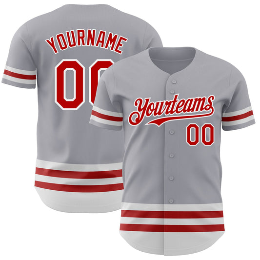 Custom Gray Red-White Line Authentic Baseball Jersey - Sky-Custom