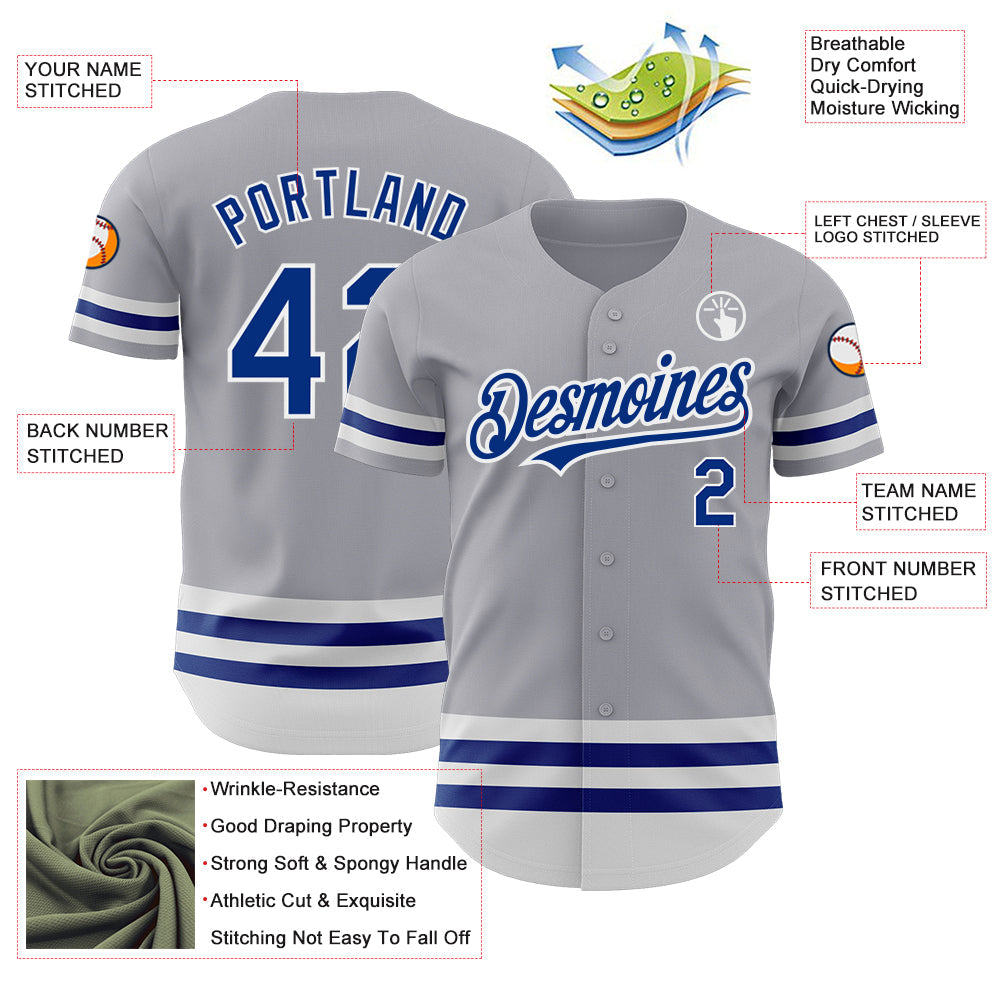 Custom Gray Royal-White Line Authentic Baseball Jersey - Sky-Custom