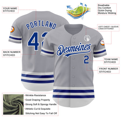 Custom Gray Royal-White Line Authentic Baseball Jersey - Sky-Custom