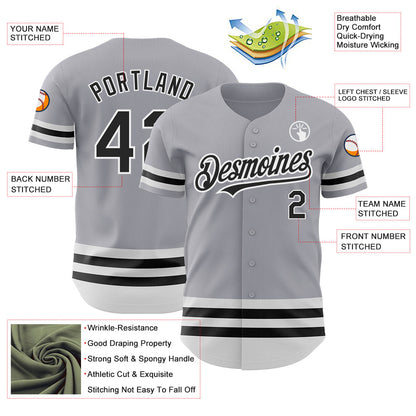 Custom Gray Black-White Line Authentic Baseball Jersey - Sky-Custom