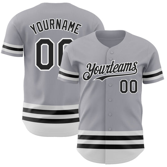 Custom Gray Black-White Line Authentic Baseball Jersey - Sky-Custom