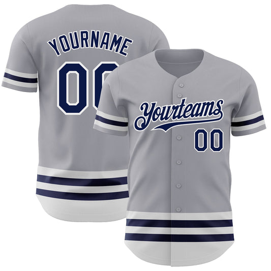Custom Gray Navy-White Line Authentic Baseball Jersey - Sky-Custom