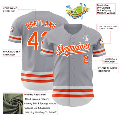 Custom Gray Orange-White Line Authentic Baseball Jersey - Sky-Custom
