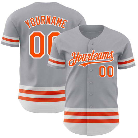 Custom Gray Orange-White Line Authentic Baseball Jersey - Sky-Custom