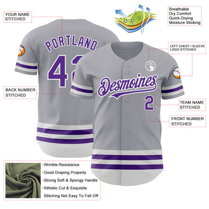 Custom Gray Purple-White Line Authentic Baseball Jersey - Sky-Custom