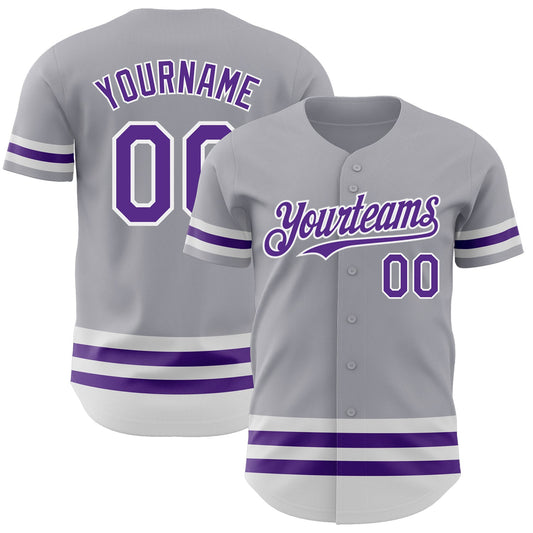 Custom Gray Purple-White Line Authentic Baseball Jersey - Sky-Custom