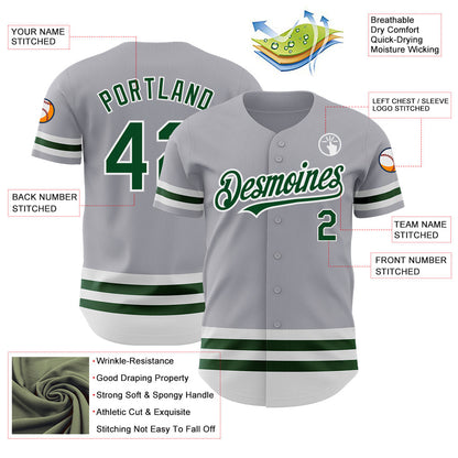 Custom Gray Green-White Line Authentic Baseball Jersey - Sky-Custom
