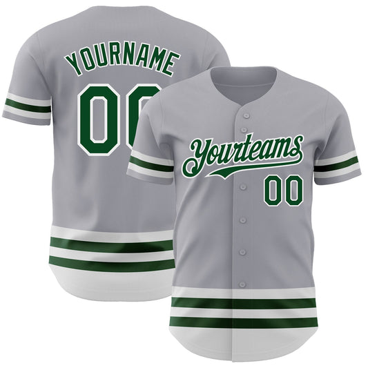 Custom Gray Green-White Line Authentic Baseball Jersey - Sky-Custom