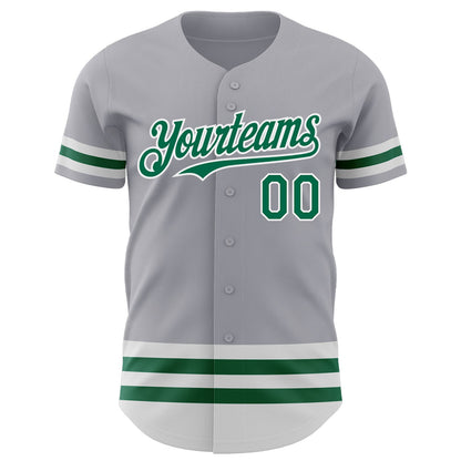 Custom Gray Kelly Green-White Line Authentic Baseball Jersey - Sky-Custom