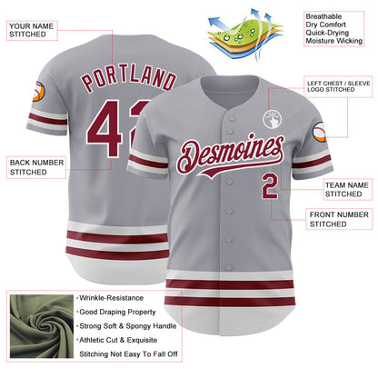 Custom Gray Crimson-White Line Authentic Baseball Jersey - Sky-Custom