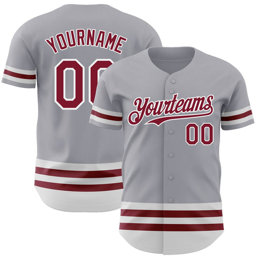 Custom Gray Crimson-White Line Authentic Baseball Jersey - Sky-Custom