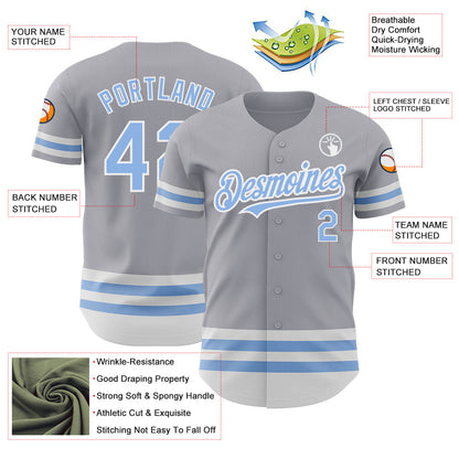 Custom Gray Light Blue-White Line Authentic Baseball Jersey - Sky-Custom