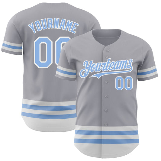 Custom Gray Light Blue-White Line Authentic Baseball Jersey - Sky-Custom