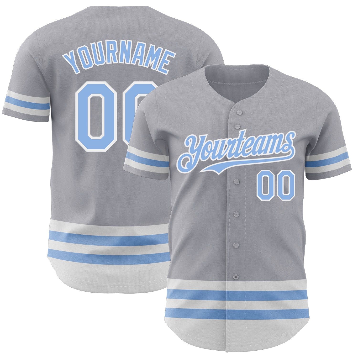 Custom Gray Light Blue-White Line Authentic Baseball Jersey - Sky-Custom