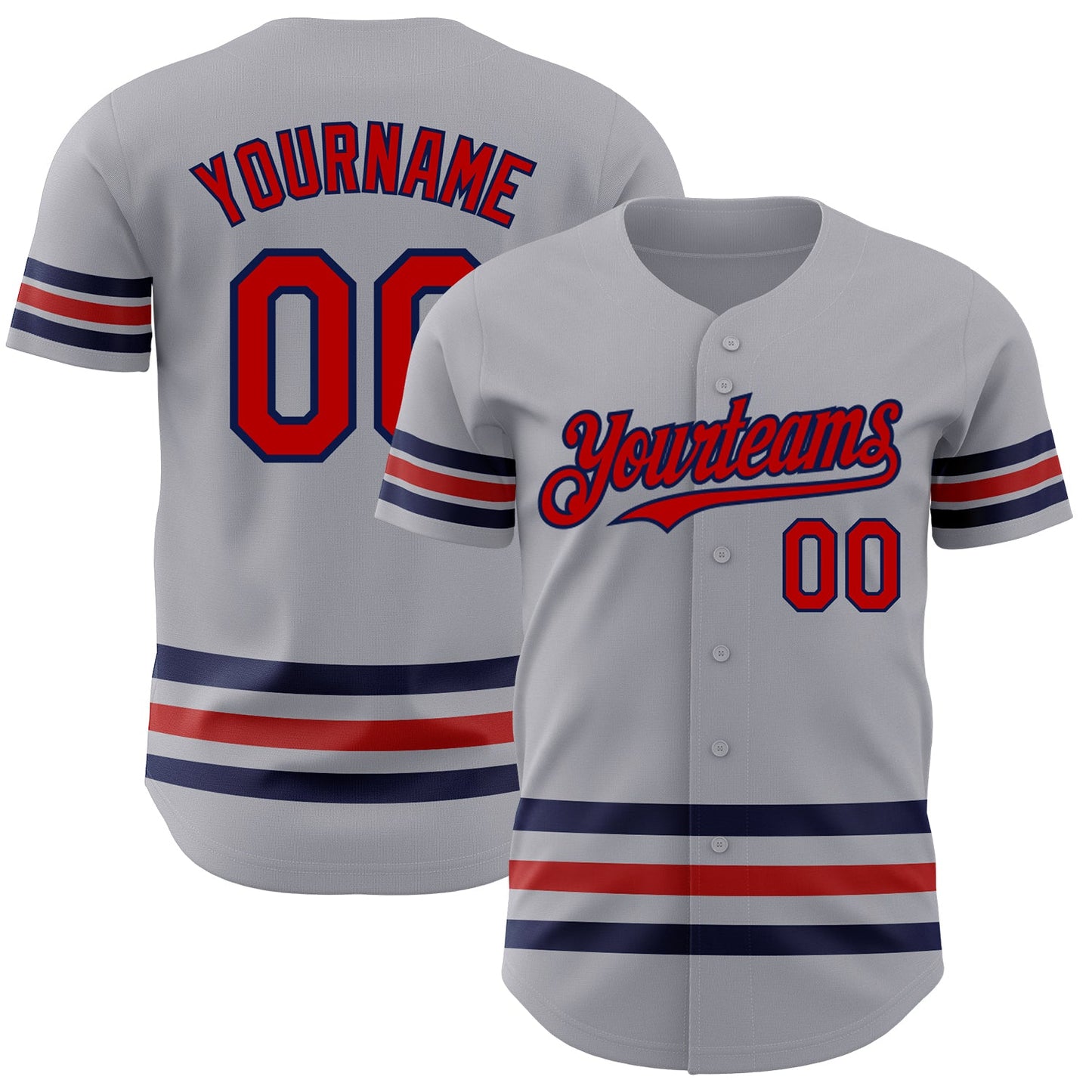 Custom Gray Red-Navy Line Authentic Baseball Jersey - Sky-Custom