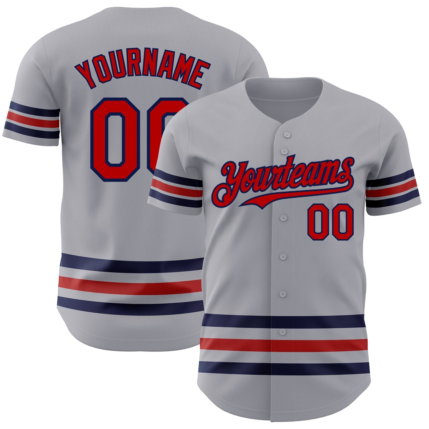 Custom Gray Red-Navy Line Authentic Baseball Jersey - Sky-Custom