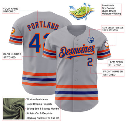 Custom Gray Royal-Orange Line Authentic Baseball Jersey - Sky-Custom