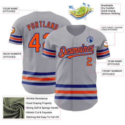 Custom Gray Orange-Royal Line Authentic Baseball Jersey - Sky-Custom