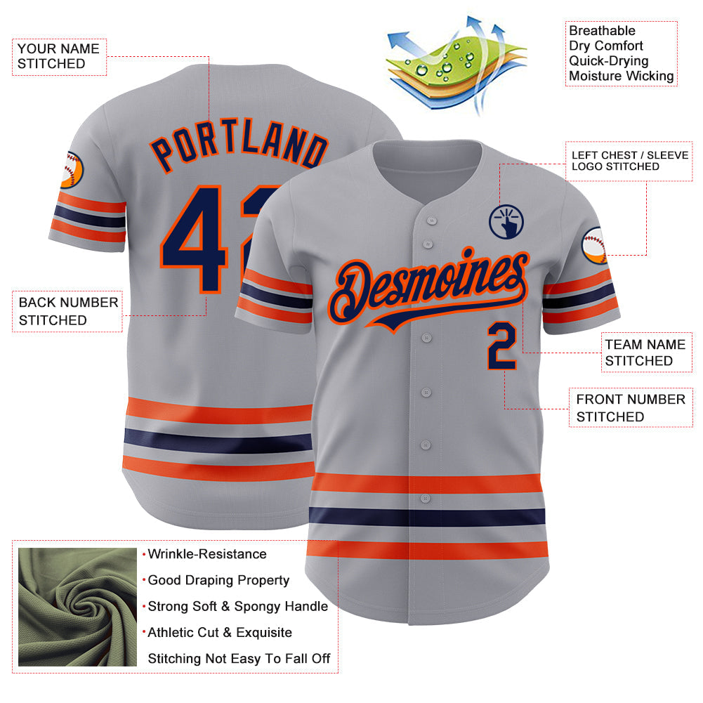 Custom Gray Navy-Orange Line Authentic Baseball Jersey - Sky-Custom