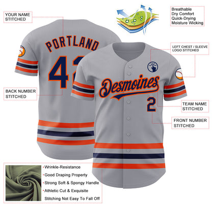 Custom Gray Navy-Orange Line Authentic Baseball Jersey - Sky-Custom
