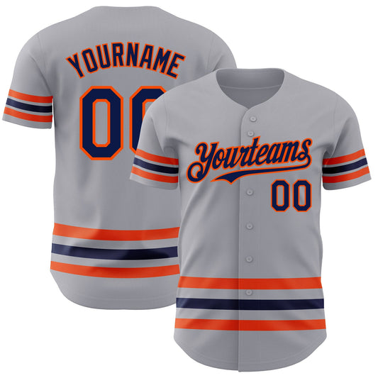 Custom Gray Navy-Orange Line Authentic Baseball Jersey - Sky-Custom