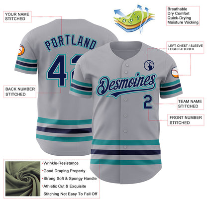 Custom Gray Navy Gray-Teal Line Authentic Baseball Jersey - Sky-Custom