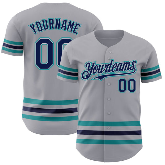 Custom Gray Navy Gray-Teal Line Authentic Baseball Jersey - Sky-Custom