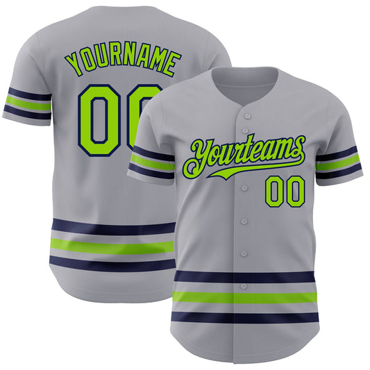 Custom Gray Neon Green-Navy Line Authentic Baseball Jersey - Sky-Custom