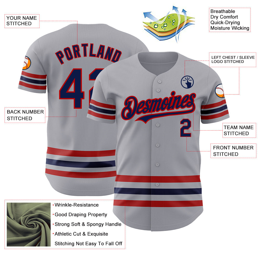 Custom Gray Navy-Red Line Authentic Baseball Jersey - Sky-Custom