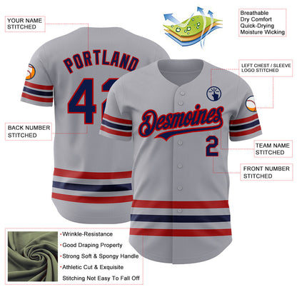 Custom Gray Navy-Red Line Authentic Baseball Jersey - Sky-Custom